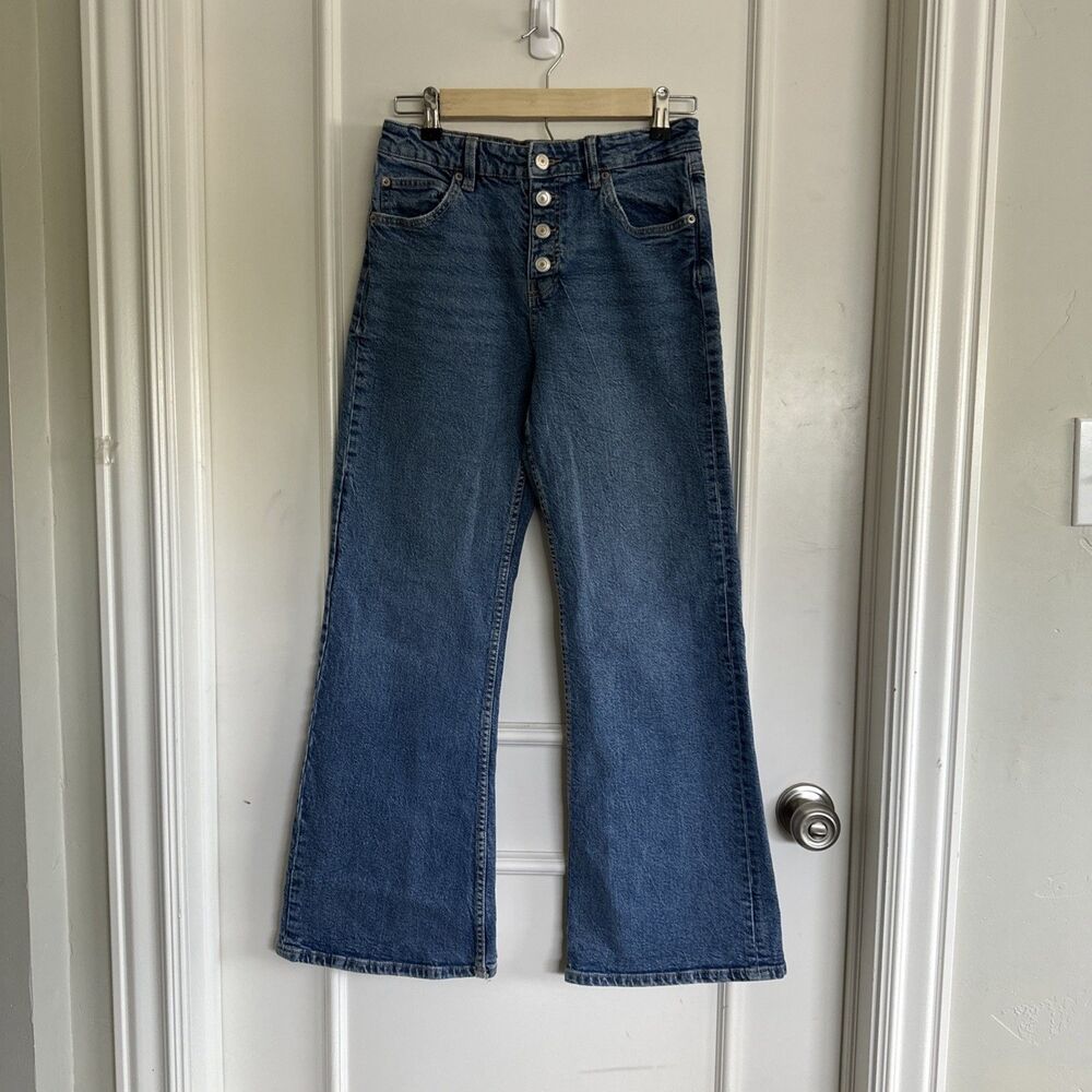 Zara Girls Size 13-14 Years 164 Cm Jeans Button Fly Wide Leg Flare Blue